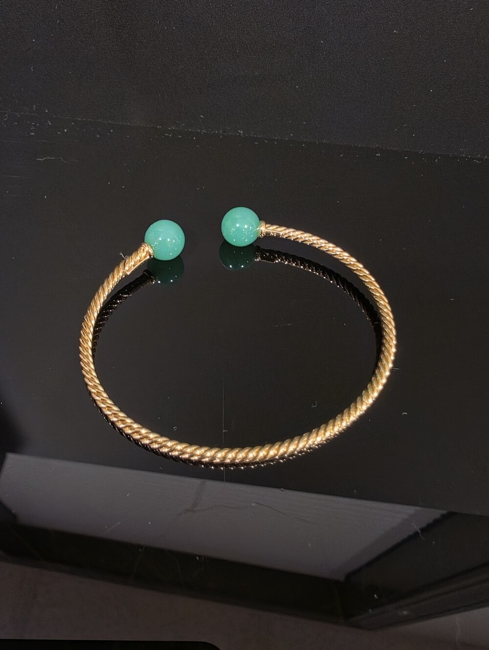 David Yurman Gold Cable Cuff with Turquoise End Spheres